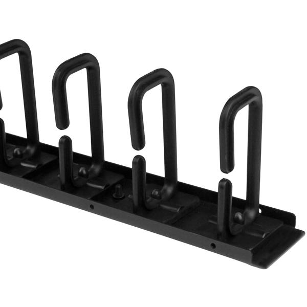 Vertical cable organizer with 15 D-ring hooks for efficient, tool-free installation in server racks, optimizing cable management.