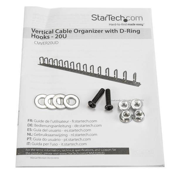 Vertical cable organizer with 15 D-ring hooks for efficient 0U server rack cable management, enhancing airflow and accessibility.