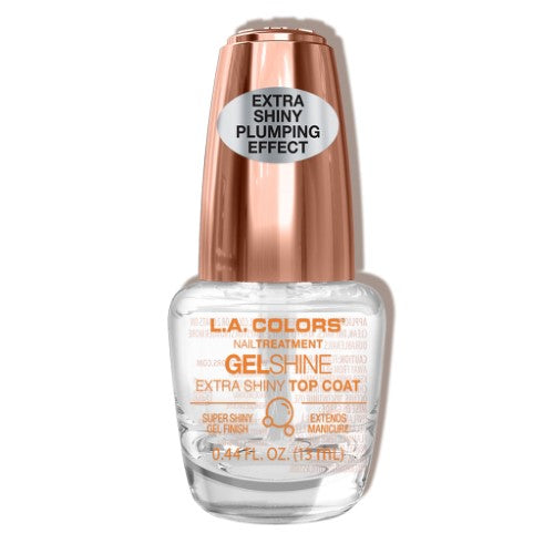 LA Colors Extra Shiny Top Coat enhances nail polish with a mirror-like shine, quick-drying formula, and strengthens nails.