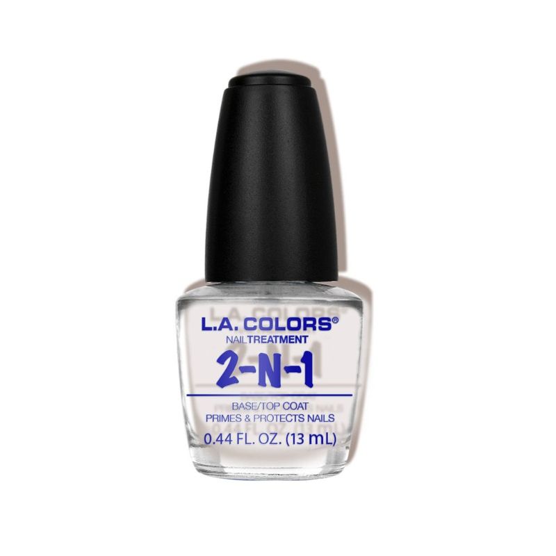 LA Colors 2-n-1 Base/Top Coat provides a protective base and high-gloss top finish for vibrant, long-lasting manicures.