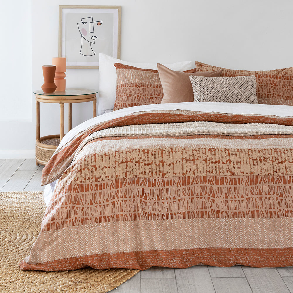 KIng Single Darlington Terracotta Quilt / Duvet Cover Set- Bambury