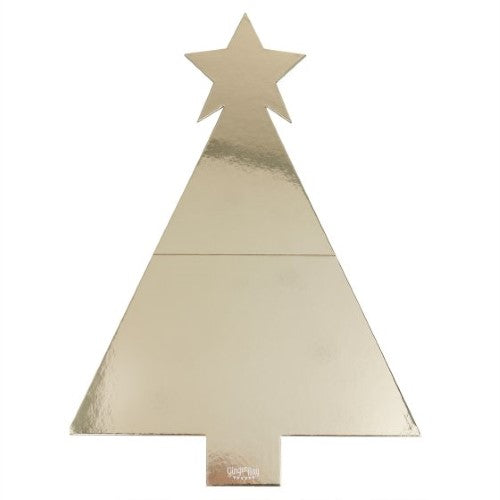 Cosy Copper Gold Christmas Tree Shaped Grazing Board for festive gatherings, 56cm x 40cm, featuring 'Tis the Season for Food' card.