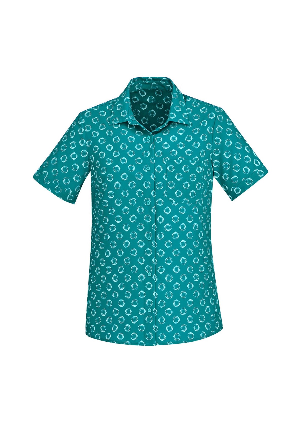 Florence Womens Daisy Print Short Sleeve Shirt - Teal