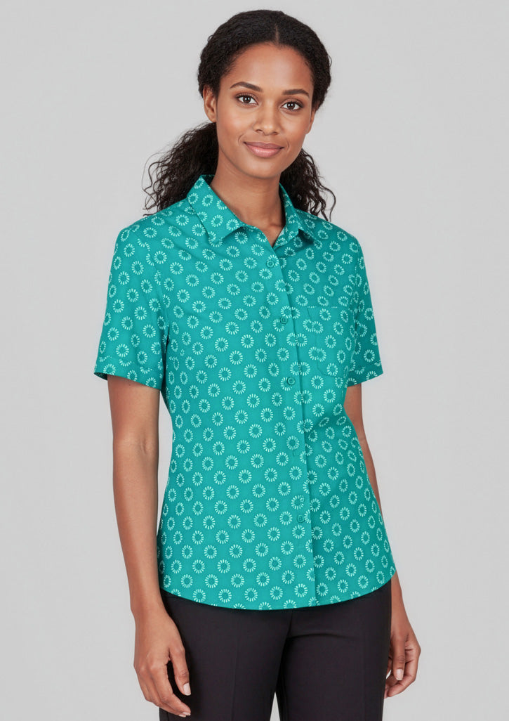 Florence Womens Daisy Print Short Sleeve Shirt - Teal