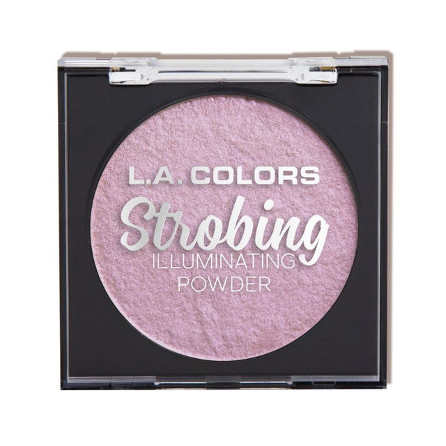 LA Colors Strobing Powder in Rockin' Glow, a velvety baked highlighter for luminous skin, in a chic mirrored compact.