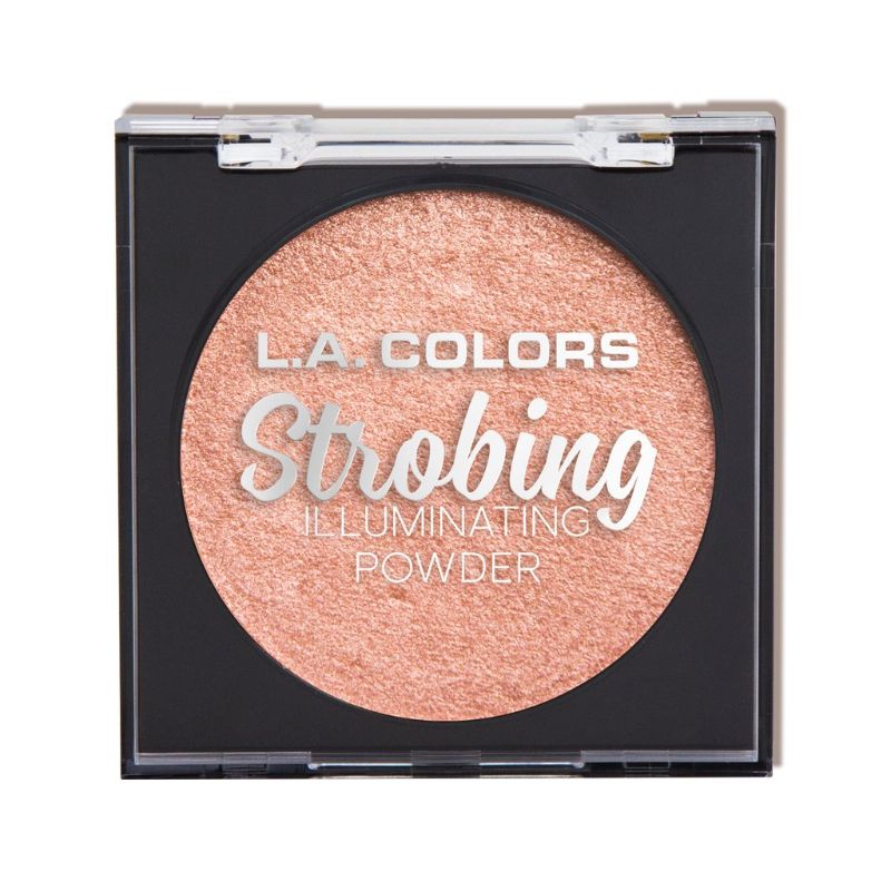 LA Colors Strobing Powder in Summer Sun: velvety baked highlighter for a sun-kissed glow in a sleek compact with applicator.