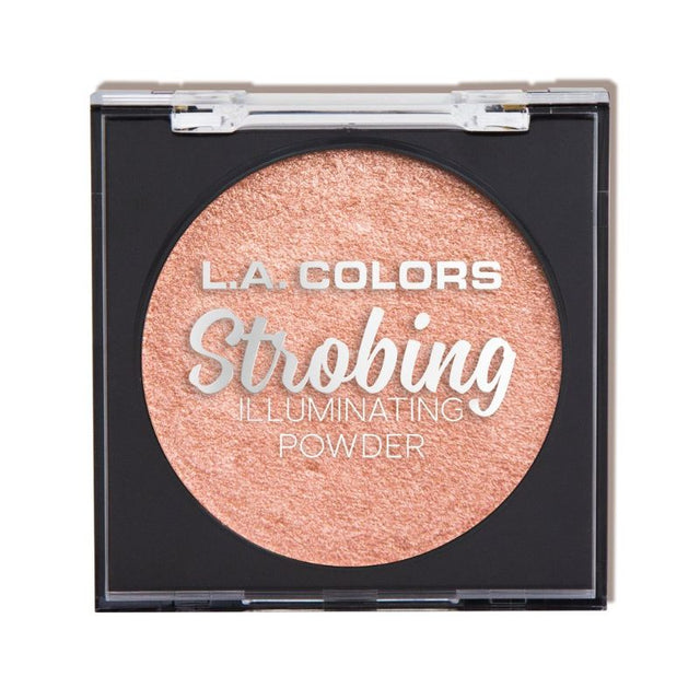 LA Colors Strobing Powder in Summer Sun: velvety baked highlighter for a sun-kissed glow in a sleek compact with applicator.