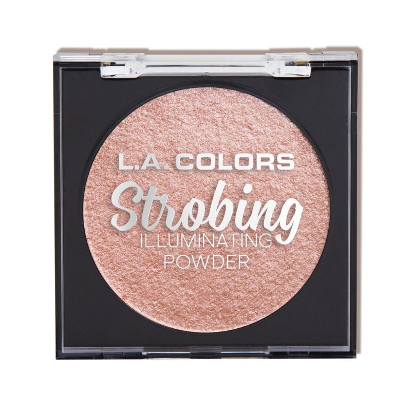 LA Colors Strobing Powder in Brazen Beauty, a velvety baked highlighter for a radiant glow, in a sleek mirrored compact.