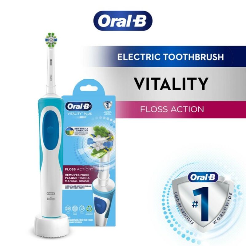 Oral-B Vitality FlossAction electric toothbrush with MicroPulse bristles for superior plaque removal and health indicators.