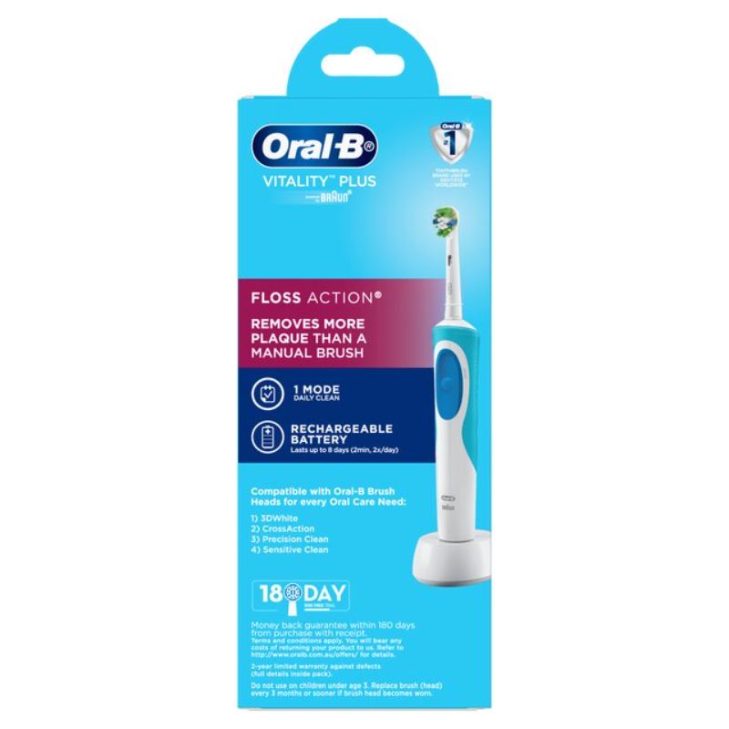 Oral-B Vitality FlossAction Electric Toothbrush with MicroPulse bristles for superior plaque removal and color-changing bristles.