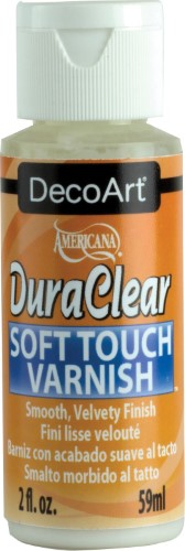 Decoart 2oz Duraclear Soft Touch Varnish, a non-yellowing finish for enhanced artwork, available in various stylish finishes.