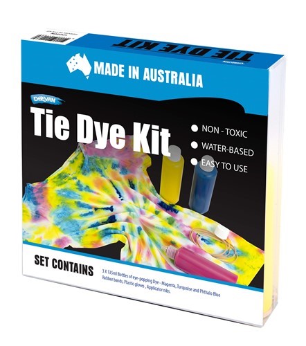 Derivan Tie Dye Kit for creating vibrant patterns on fabrics like t-shirts and bags, perfect for all skill levels.