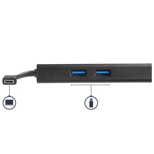USB-C Multiport Adapter with 4K HDMI, Power Delivery, Gigabit Ethernet, and USB 3.0 ports for enhanced connectivity.