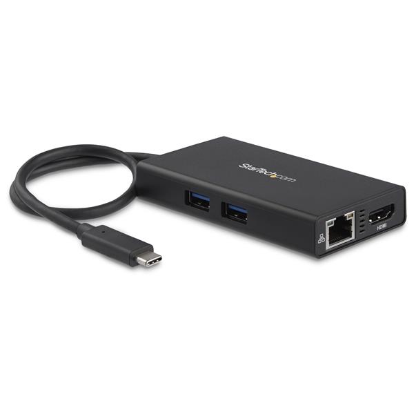 USB-C multiport adapter with 4K HDMI, Power Delivery, Gigabit Ethernet, and USB 3.0 ports for versatile workstation connectivity.