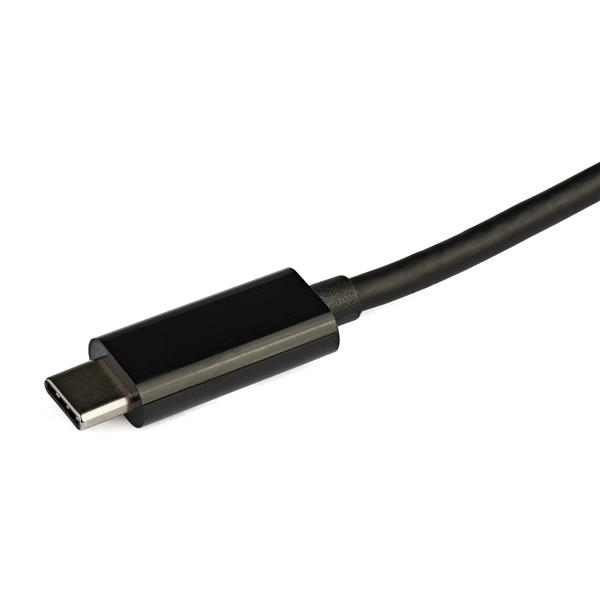 USB-C VGA multiport adapter with Ethernet and USB ports, ideal for versatile laptop and tablet connectivity.