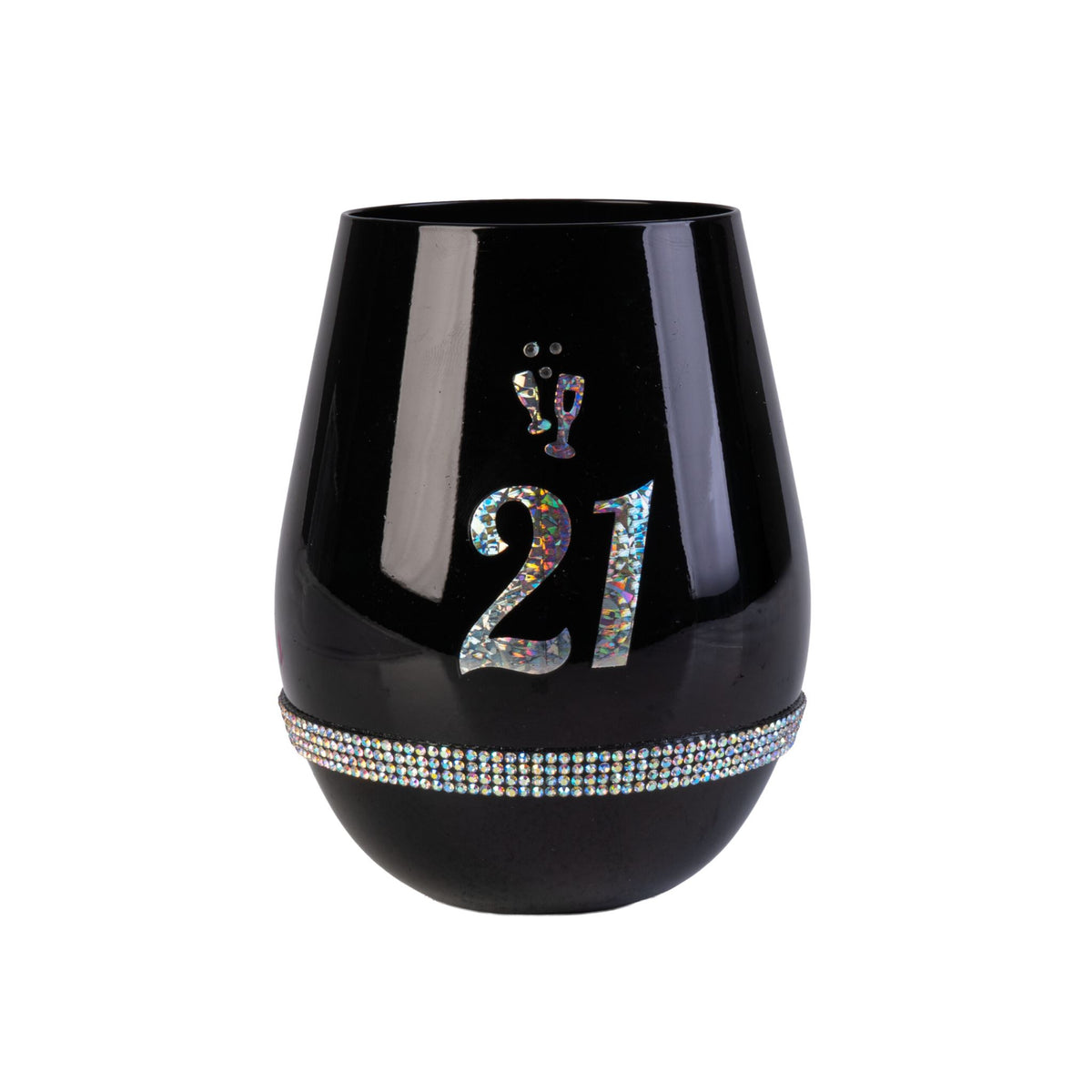 21st Birthday Black Stemless Wine Glass