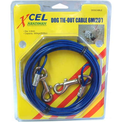 Durable 6m dog tie-out cable with snaphooks, supporting dogs up to 360kg for secure outdoor adventures.
