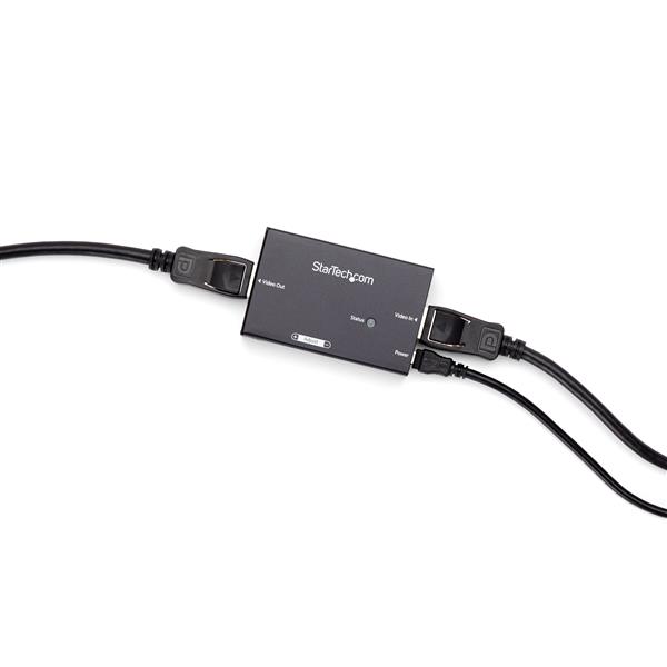High-performance DisplayPort signal booster for 4K 60Hz video, ideal for long-distance connections and maintaining clarity.