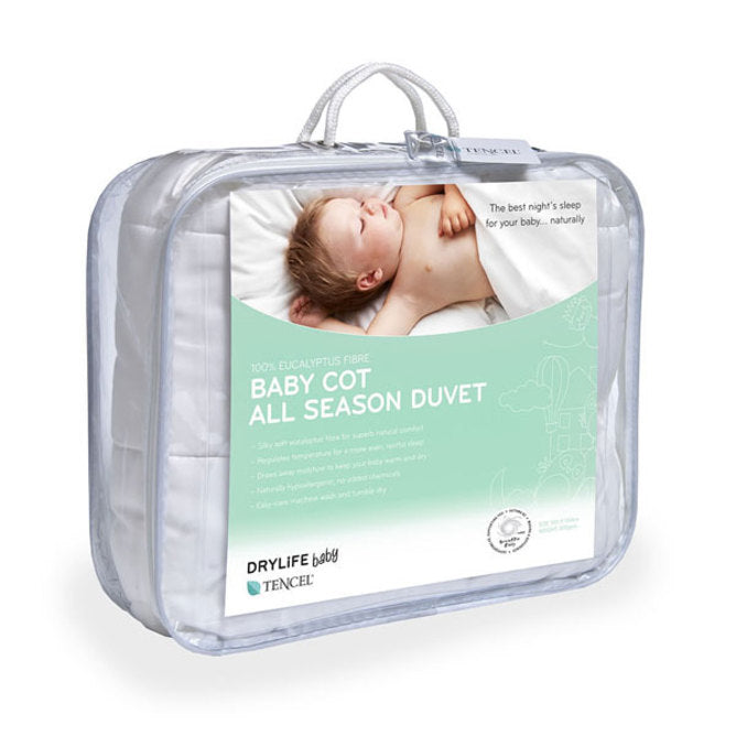 All-season Baby Cot Duvet Inner crafted from hypoallergenic eucalyptus fiber for comfort and moisture management.