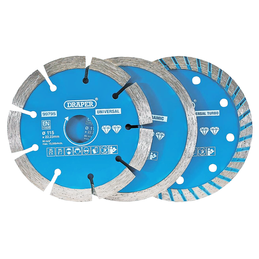 DRAPER Diamond Blade Set, 115mm (3 Piece)
