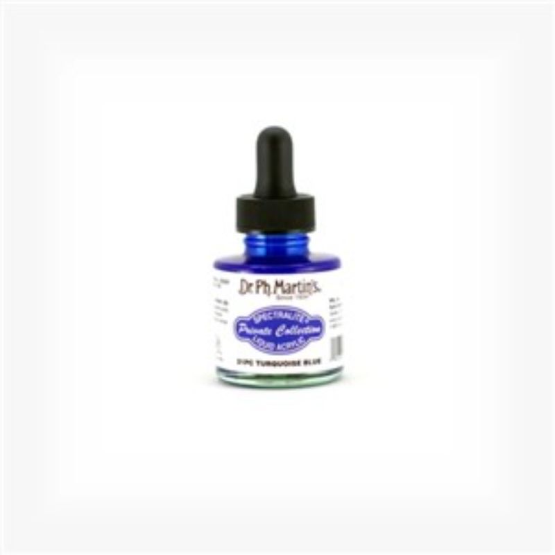 1oz bottle of Dr. Ph. Martin's Turquoise Blue Liquid Acrylics, perfect for vibrant artwork on various surfaces.