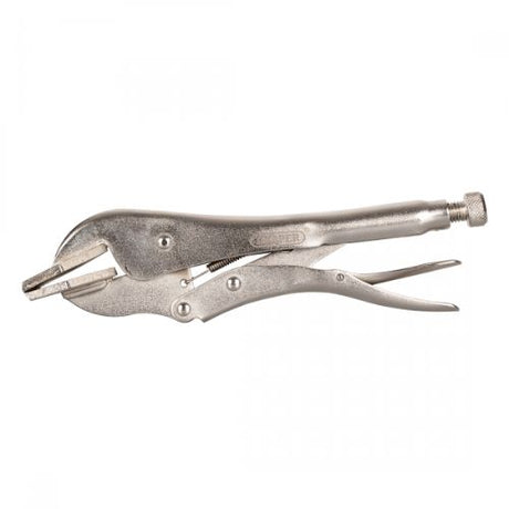 DRAPER Locking Pliers with wide jaw, nickel-plated steel, ideal for metalwork, upholstery, and DIY projects.