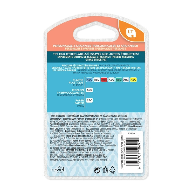 Dymo LT Paper 12mm x 4m Wh 2pk