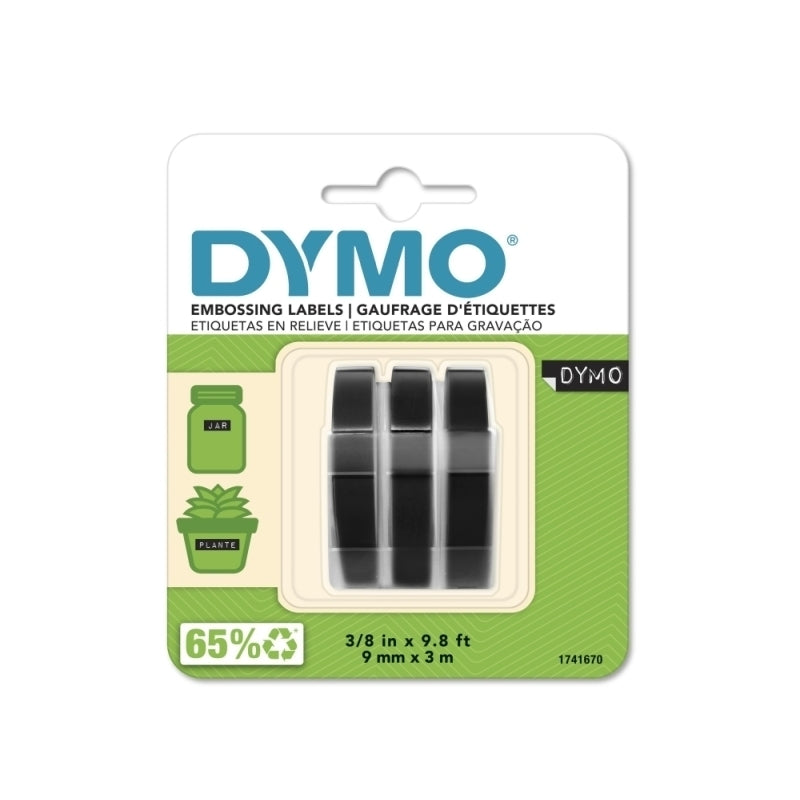Dymo Emb Tape 3pk Blk 9mm x 3m