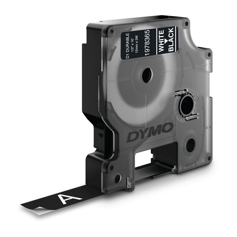 Dymo D1 Wht on Blk 12mm x 3m