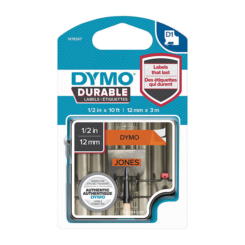 Dymo D1 Blk on Orn 12mm x 3m