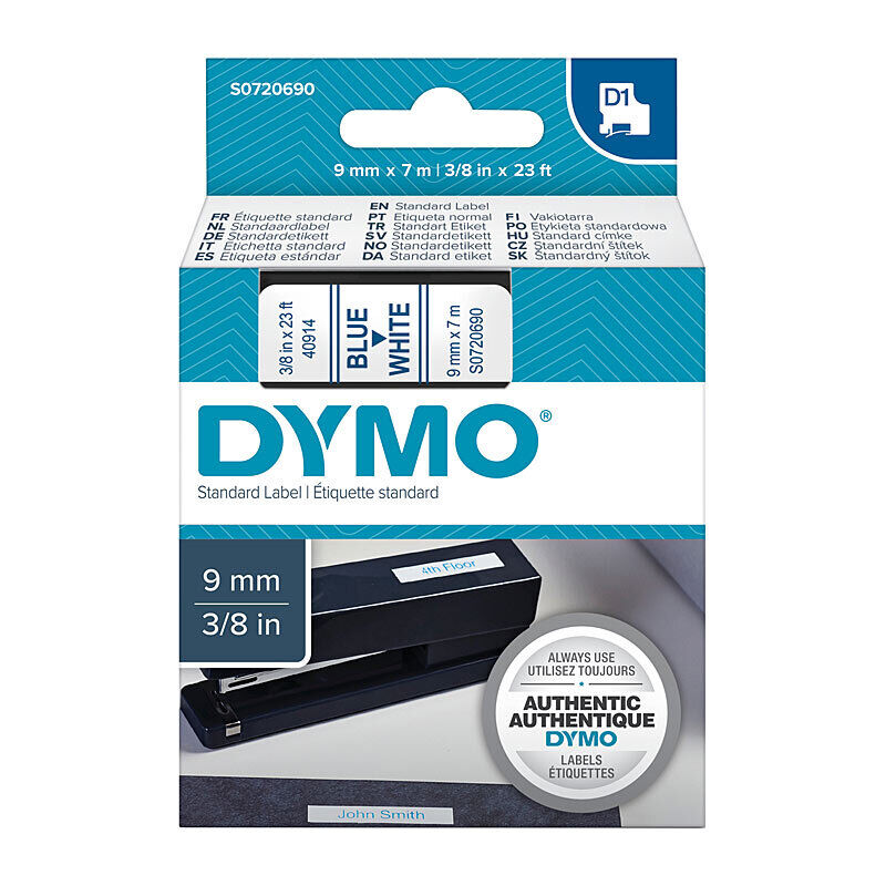 Dymo Blue on Wht 9mm x7m Tape