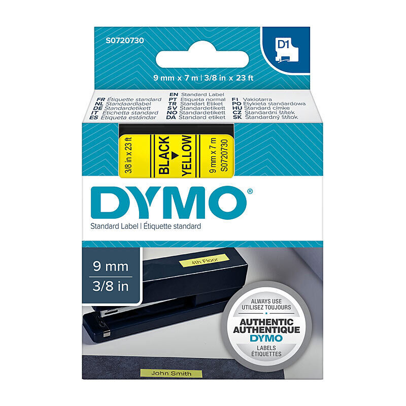 Dymo Blk on Yell 9mm x7m Tape