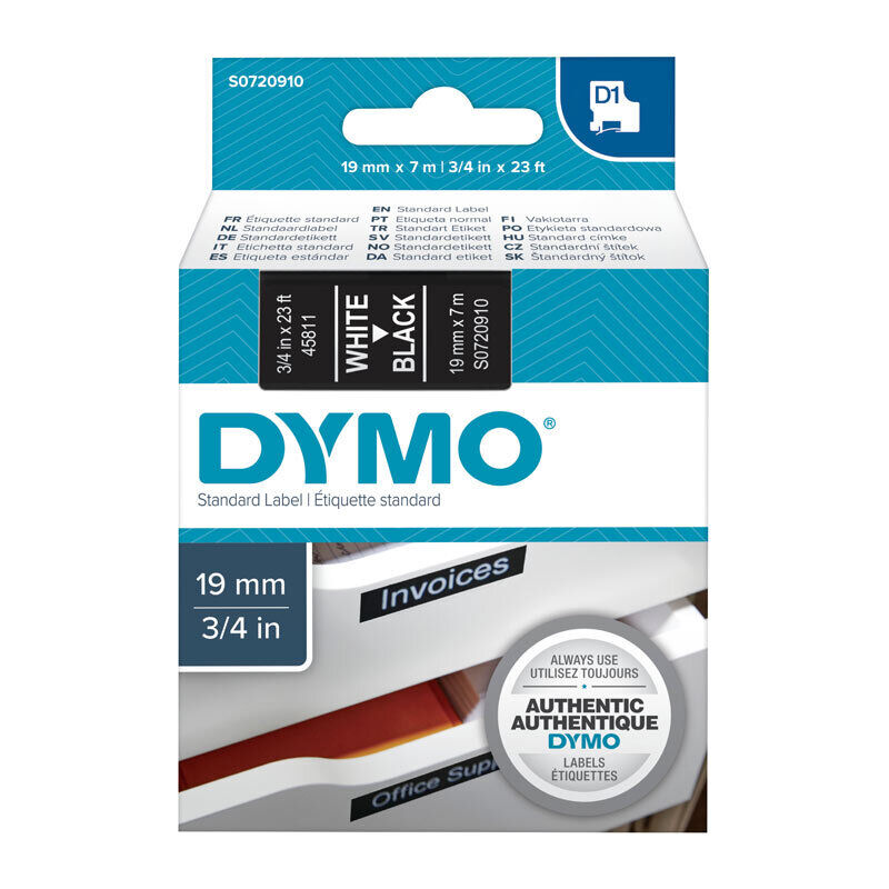 Dymo Wht on Blk 19mmx7m Tape