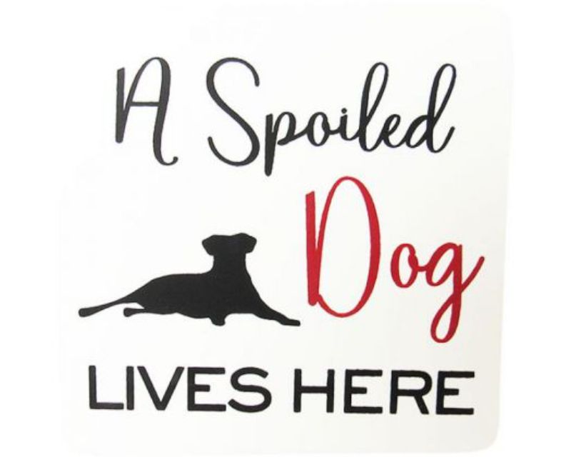 Wooden pet magnet featuring 'Spoiled Dog' design, 10 x 10 cm, perfect for dog lovers and home decor.