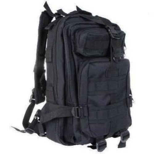 Durable black camo backpack with padded straps, perfect for outdoor adventures and everyday use, 30 litres volume.