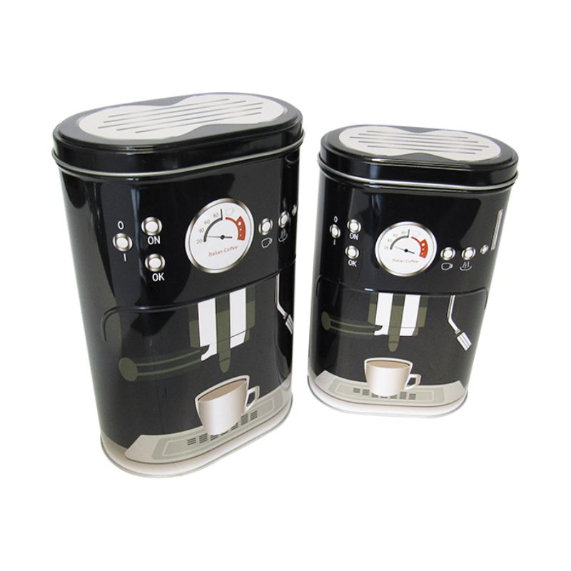 Set of 2 retro coffee tins for espresso, featuring elegant designs in two sizes.