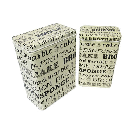 Set of 2 vintage-style coffee tins with cake designs, featuring a large and small size for practical storage.