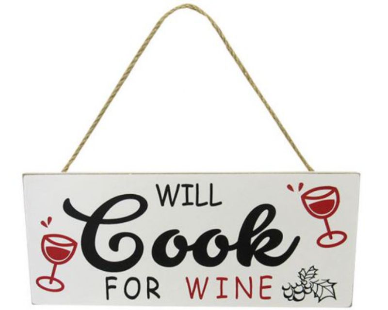 Rustic wooden wine-themed wall art with twine hanger, perfect for enhancing kitchen decor.