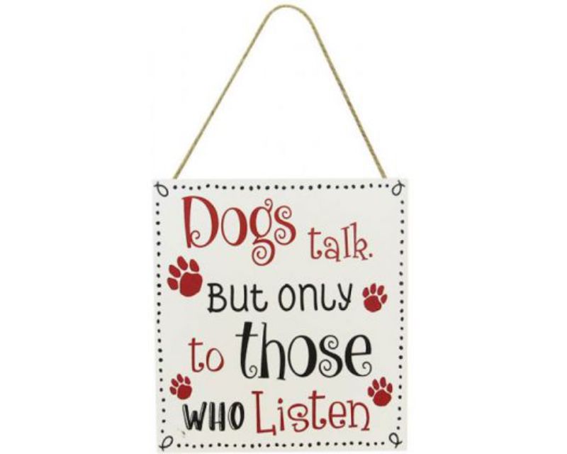 Wooden Pet Hanger Sign 'Listen' with twine, 20 x 9 cm, perfect decor for pet lovers and cozy spaces.