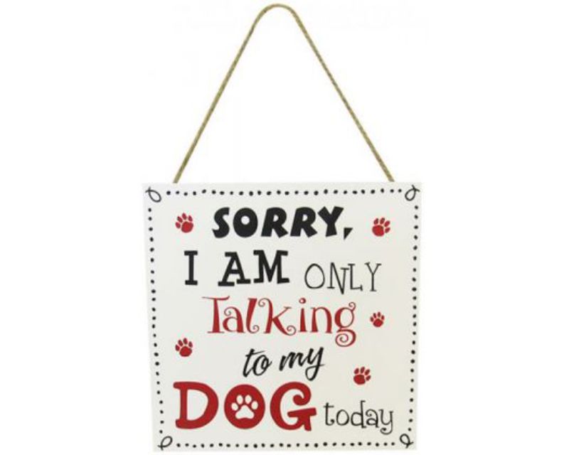 Wooden Pet Hanger Sign reading 'Dog Talk', 20x9 cm, with twine for easy display, perfect for dog lovers' decor.
