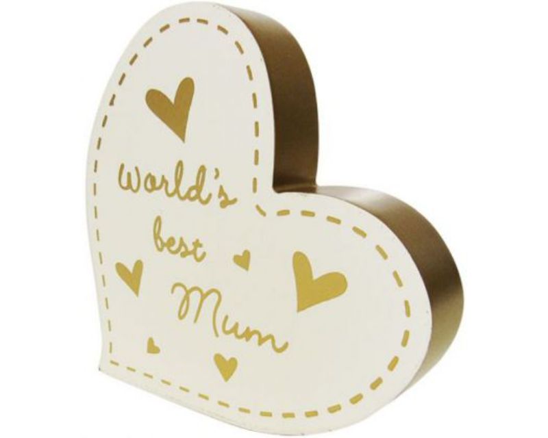 Wooden heart-shaped sign saying 'Love Sign Mum' adding a warm touch to home décor, perfect for gifting.