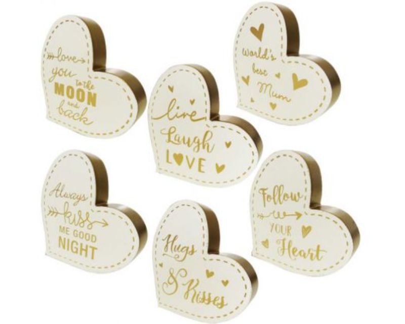 Set of six rustic heart-shaped wood signs, perfect for adding warmth and love to any home decor.
