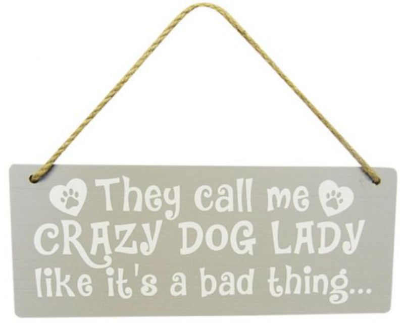 Wooden 'Dog Lady' sign with twine hanger, measuring 25 x 10 cm, perfect decor for pet lovers.