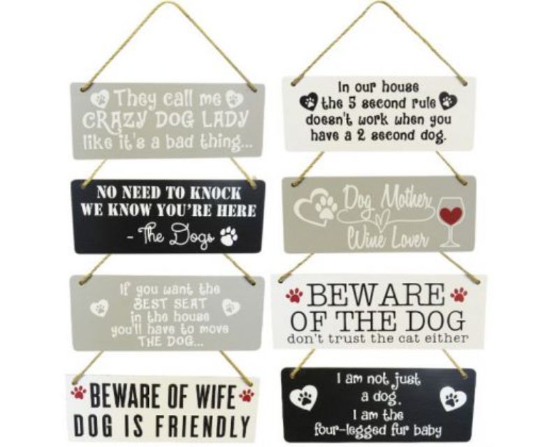 Set of eight wooden dog-themed hangers with twine, perfect for adding charm to any dog lover's home decor.