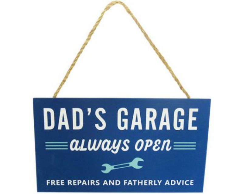 Rustic wood sign for man cave, 21x12 cm, with twine hanger, perfect for Dad's garage decor.