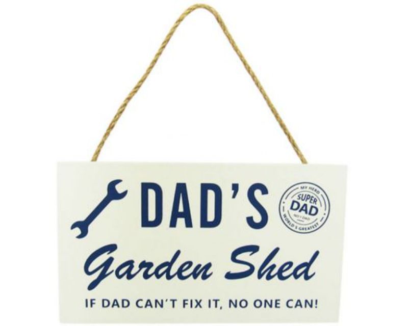 Rustic wooden sign for man cave or garden shed, featuring a twine hanger; measures 21 x 12 cm.