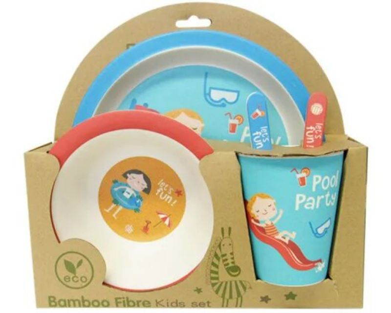 Eco-friendly bamboo kids dining set featuring colorful designs for small hands, perfect for fun mealtimes and easy clean-up.