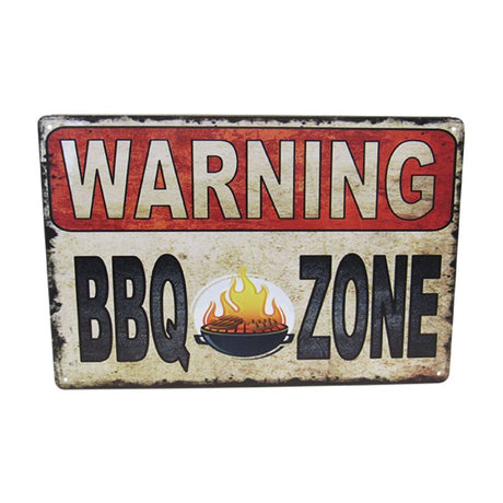 Retro BBQ Zone tin sign, 30cm x 20cm, perfect for outdoor cooking decor and displaying grilling passion.
