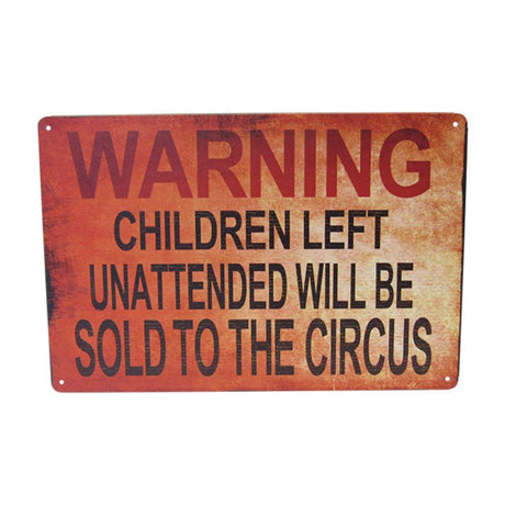 Vibrant 30cm retro tin art sign featuring a whimsical circus design, perfect for home decor and conversation starters.