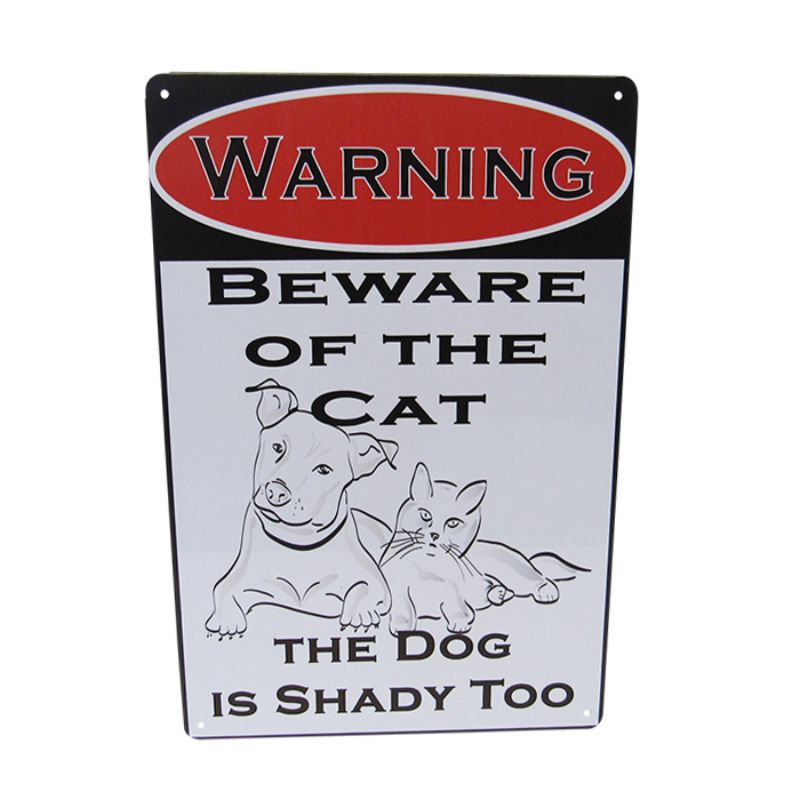 Retro 'Beware of Cat' tin sign, vibrant design, 30cm x 20cm, perfect for cat lovers and quirky decor.